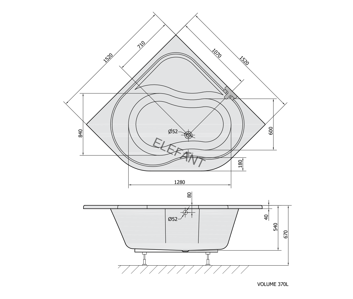 EDERA rohová vana 152x152x54cm, bílá